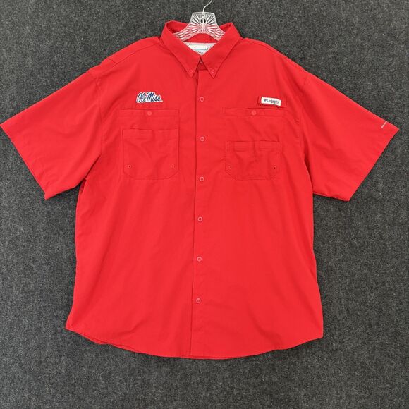 Ole Miss Rebels Shirt Men's XL Red Short Sleeve Omni-Shade Vented Pockets - Picture 1 of 10